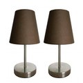 All The Rages All The Rages LT2013-BWN-2PK Simple Designs Sand Nickel Mini Basic Table Lamp with Fabric Shade 2 Pack Set; Brown LT2013-BWN-2PK